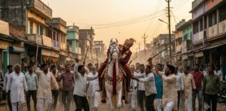 घोड़ी पर चढ़ा दूल्हा बना विवाद की वजह, भागलपुर में लाठी-डंडों से हुआ स्वागत Groom riding mare sparks dispute greeted sticks batons Bhagalpur