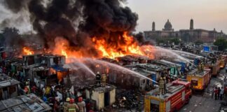 दिल्ली में फिर लगी भीषण आग, उद्योग भवन के पास झुग्गियों में मची तबाही, 20 दमकल गाड़ियां मौके पर Delhi Slum Fire Near Udyog Bhawan