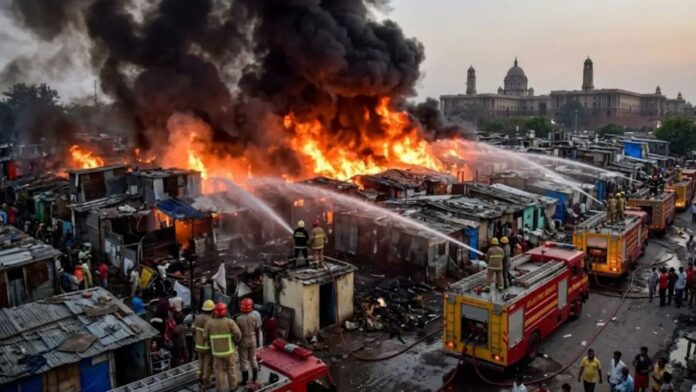 Delhi Slum Fire Near Udyog Bhawan Delhi Slum Fire Near Udyog Bhawan