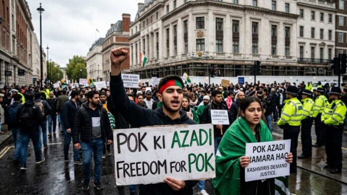 Massive protest over PoK outside the High Commission in London area echoes with slogans of Azadi Massive protest over PoK outside the High Commission in London area echoes with slogans of Azadi