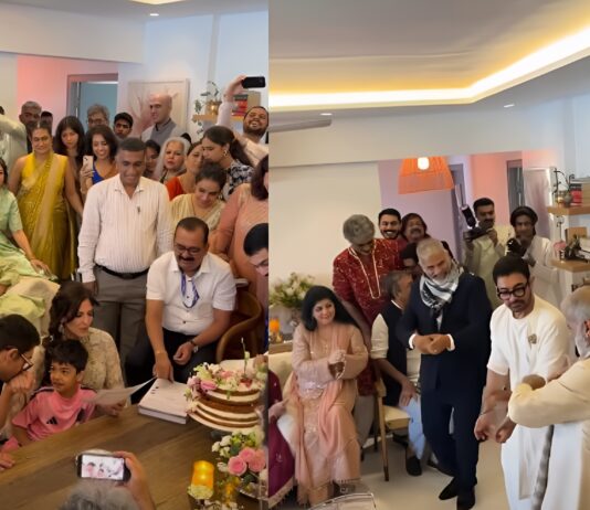 रोमांटिक अंदाज में नजर आए आमिर खान, गौरी को किया Kiss, सोशल मीडिया पर छाया वीडियो Aamir Khan showers love on Gauri kisses the new bride video goes viral
