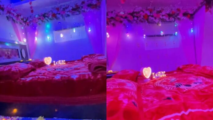 Wedding night room set up inside a moving train 1st AC coupe decorated with flowers and fairy lights video goes viral Wedding night room set up inside a moving train 1st AC coupe decorated with flowers and fairy lights video goes viral