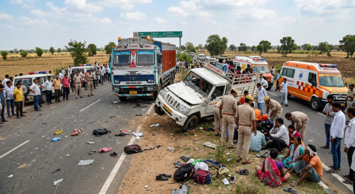 ग्वालियर में ट्रक से टकराई मजदूरों से भरी लोडिंग गाड़ी, 8 लोगों की मौत और 25 मजदूर घायल Madhya pradesh