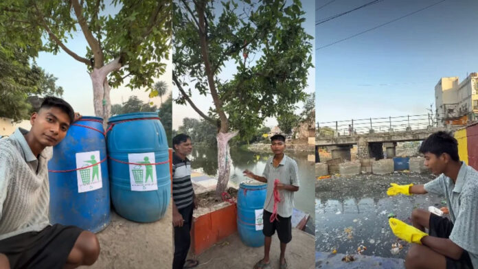 नदी किनारे कूड़ेदान रखकर गए बिट्टू तबाही, लौटे तो एक गायब, सफाई की पहल पर चोर ने फेरा पानी