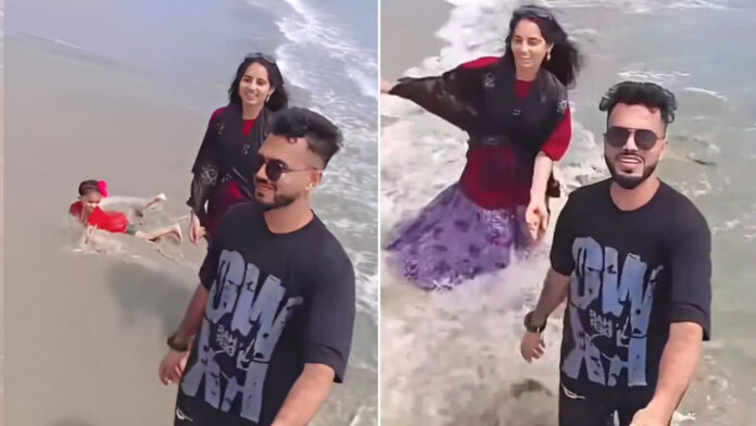 रील बनाने में मगन रहे माता-पिता, लहरों में बहने लगी बच्ची, वीडियो देख भड़के लोग