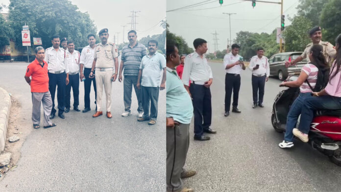 मयूर विहार फेज़-3 में ट्रैफिक पुलिस और आरडब्ल्यूए की संयुक्त पहल, गलत दिशा में वाहन चलाने और अनुचित पार्किंग पर कार्रवाई