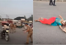 चालान के डर से पत्नी को गिराकर भागा बाइक सवार, रुद्रपुर का VIDEO वायरल