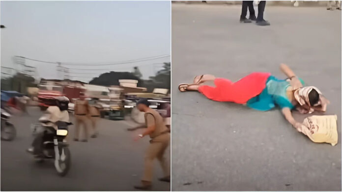 रुद्रपुर में पुलिस चेकिंग देख दौड़ाई बाइक, पत्नी को सड़क पर गिरता छोड़ भागा पति, वीडियो हुआ वायरल